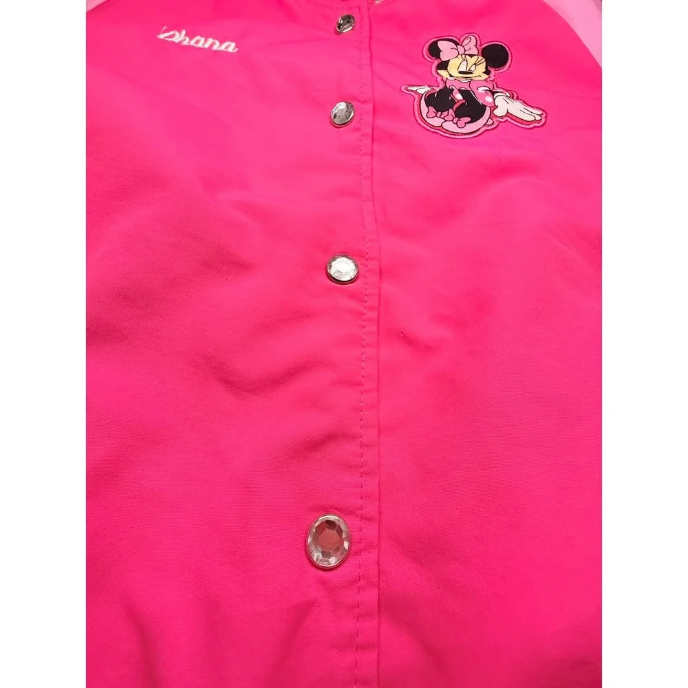 Disney Minnie Mouse Bomber Jacket Pink Girls 7/8 Ohana "Family" Embroidered - Picture 7 of 15